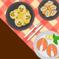 Flat Top View Scallops cuisine Vector Illustration