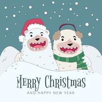 Bear Smiling Wearing Christmas Clothes With Winter Scene vector