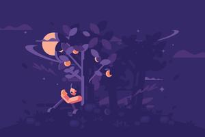 Resting Under a Peach Tree at Night Illustration vector