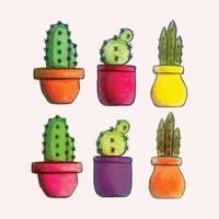 conjunto de cactus dibujados a mano de vector