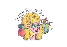 Watercolor Teacher Woman Character With World, Abc's And World To Teacher Day vector