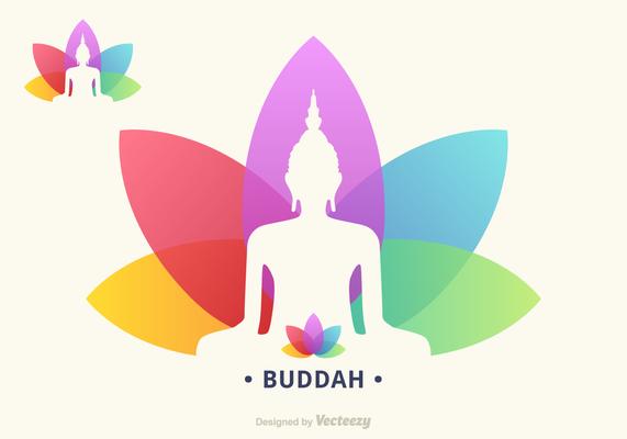 Buddah Silhouette On Colorful Lotus Flower Vector