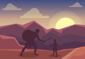 David and Goliath In The Middle Of Battle Illustration vector