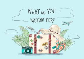 Vintage Suitcase Summer Hat Camera And Sandal To Travel Theme vector