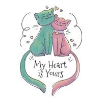 Lindo gato pareja enamorarse con corazón flotante vector