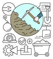 Iconos lineales de minería vector