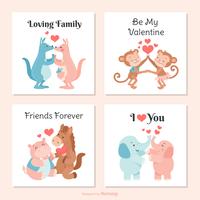 Cute Creatures In Love Vector Valentine Cards