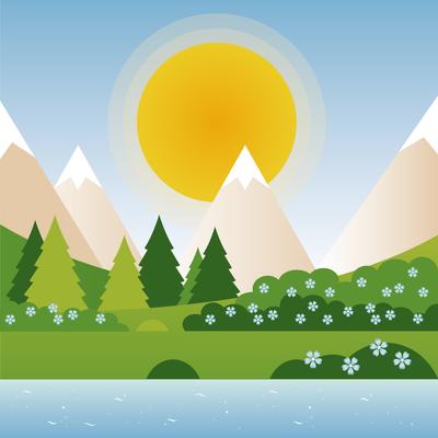 Beautiful Spring Vector Landscape Illustration