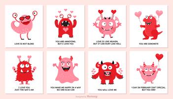 Divertidas tarjetas de San Valentín con monstruos vector