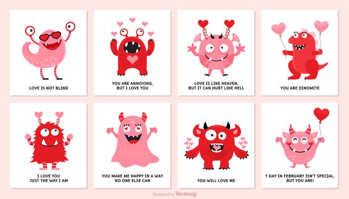 Funny Valentine Cards With Monsters 177911 Vector Art at Vecteezy