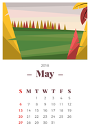 Calendario mensual de paisaje de mayo de 2018 vector