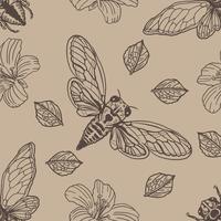 Cicada Hand Drawn Seamless Pattern vector