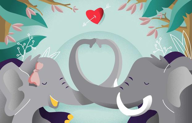 Elephant In Love Romance Background Vector Illustration 