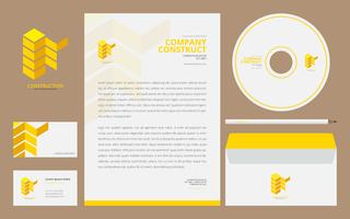Construction Logos in Stationery Set Media. Construction Company Branding Template Ready To Use. vector