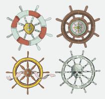 Ships Wheel Collection Hand Drawn Vector Illustration
