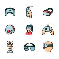 Conjunto de iconos doodled de experiencia de realidad virtual vector