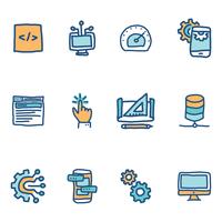 Iconos azules doodled sobre ingenieros de software vector
