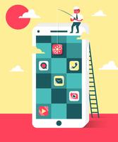 Software Engineers Smartphone Apps Flat Illustration Vector