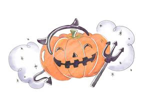 Cute And Scary Pumpkin Smiling Wearing Devil Horns Vector 