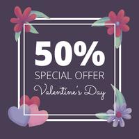 Cute Valentine's Day Sale Background With Leaves And Flowers vector