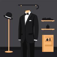 Black Suit And White Shirt With Butterfly And Tie On Mannequins vector