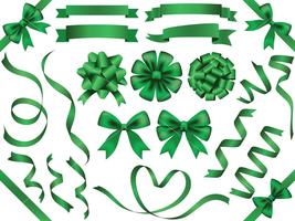 A set of assorted green ribbons. vector