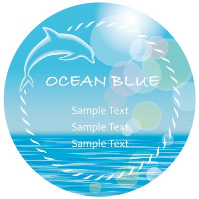 A circular vector summer background/message frame with a dolphin. 