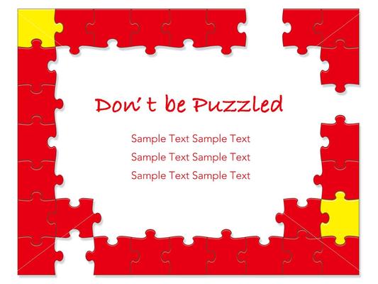 A red jigsaw puzzle frame.