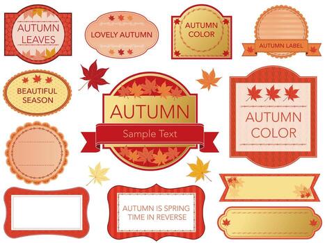 A set of assorted labels in autumn colors.  vector