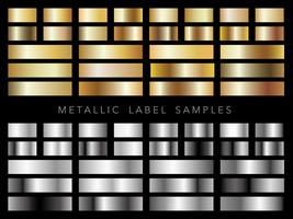 A set of assorted metallic label samples.