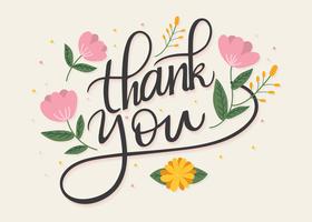 Hand Lettering Thank You Flowery Vector
