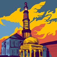 Famous Indian Architecture Qutub Minar Illustration vector