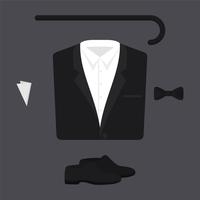 Set Of Walking Stick, Tuxedo, Shoes, Tie vector