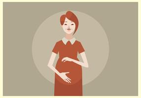 Young Pregnant Woman With Red Hair And Red Dress Vector