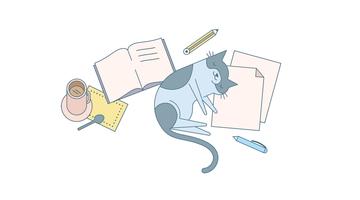 Cat and Homework Vector