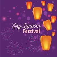 Sky lanterns Festival with Fireworks vector