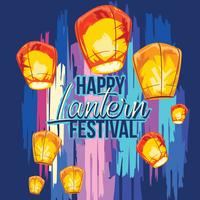 Sky lanterns Festival with Hand Drawn Illustration vector