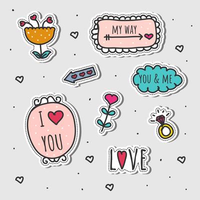 Hand Drawn Love Stickers Set