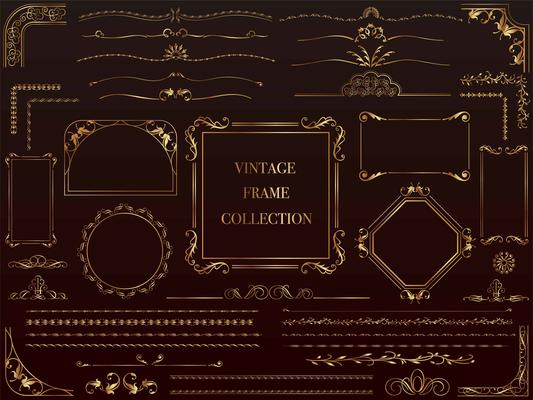 A set of assorted gold vintage frames.