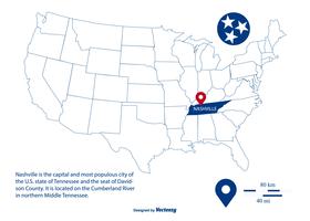 Mapa vectorial contorneado resaltando Nashville Tennessee vector