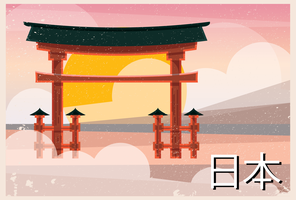 El gran Torii de Itsukushima Shinto Shrine Japón Postal vector