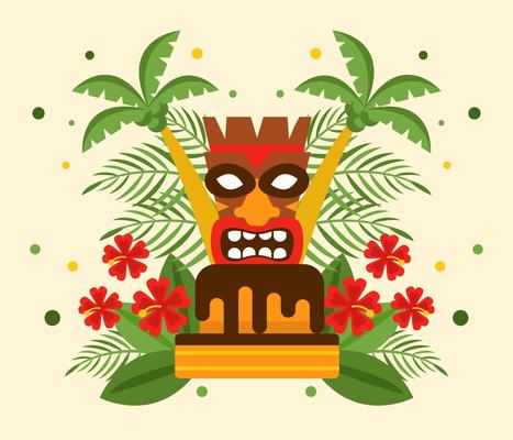 Polynesian Birthday With Tiki Vector