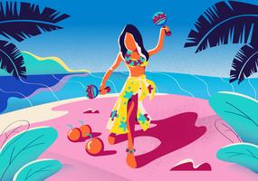 Polynesian Birthday Party Girl Playing Maracas Vector Illustration