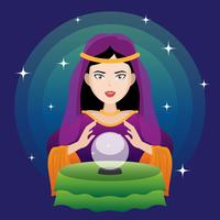 Fortune Teller With Crystal Ball Illustration.  vector