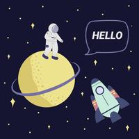 Astonaut Say Hello From Saturn Vector