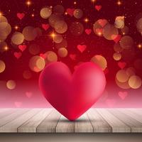 Heart on wooden table on bokeh lights background  vector