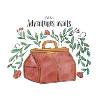 Vintage Suitcase With Leaves, Branches And Flowers vector