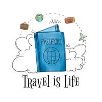 Passport With Travel Elements Around To Travel Time vector