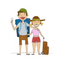 Cute Happy Couple With Travel Clothes  vector