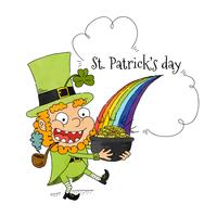 Cute St. Patrick Character With Cooking Pot And Rainbow vector